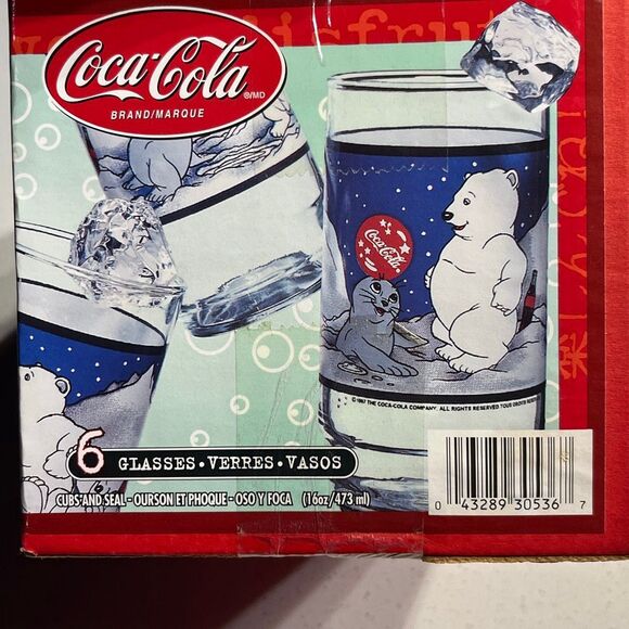 Vintage 1997 Coca-Cola Winter Baby Polar Cub and Seal Glasses Christmas 16 oz Tu - Picture 2 of 7